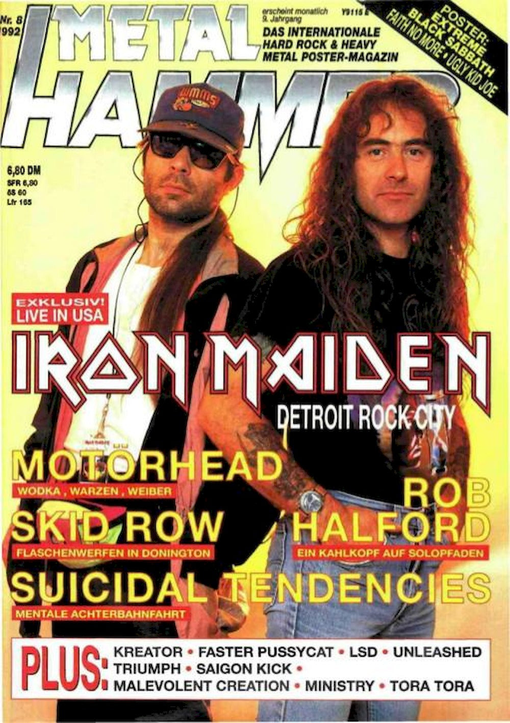Metal Hammer Magazin Deutschland 1992-08 Iron Maiden Motörhead Skid Row Rob Halford