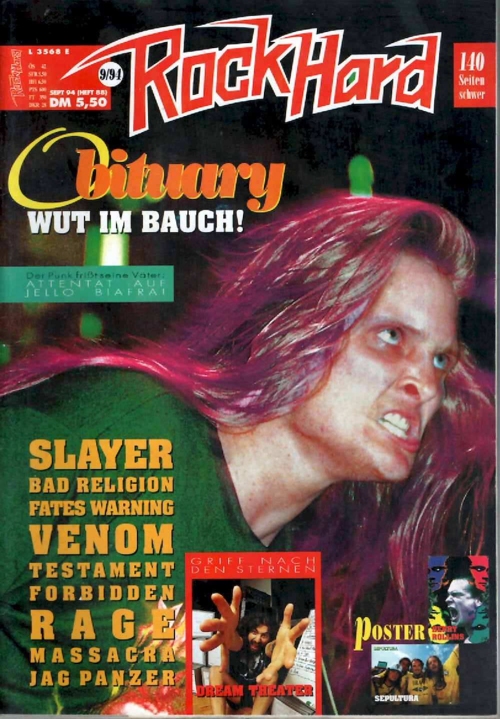 Rock Hard Magazin Deutschland 1994-09 Obituary Slayer Dream Theater Bad Religion
