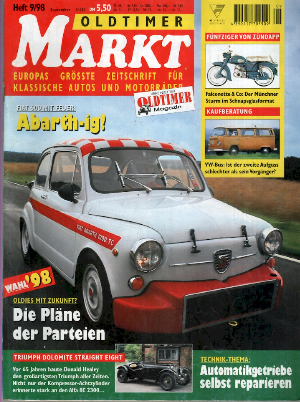 Oldtimer Markt Magazin Deutschland 1998-09 Fiat 600 Abarth Falconette