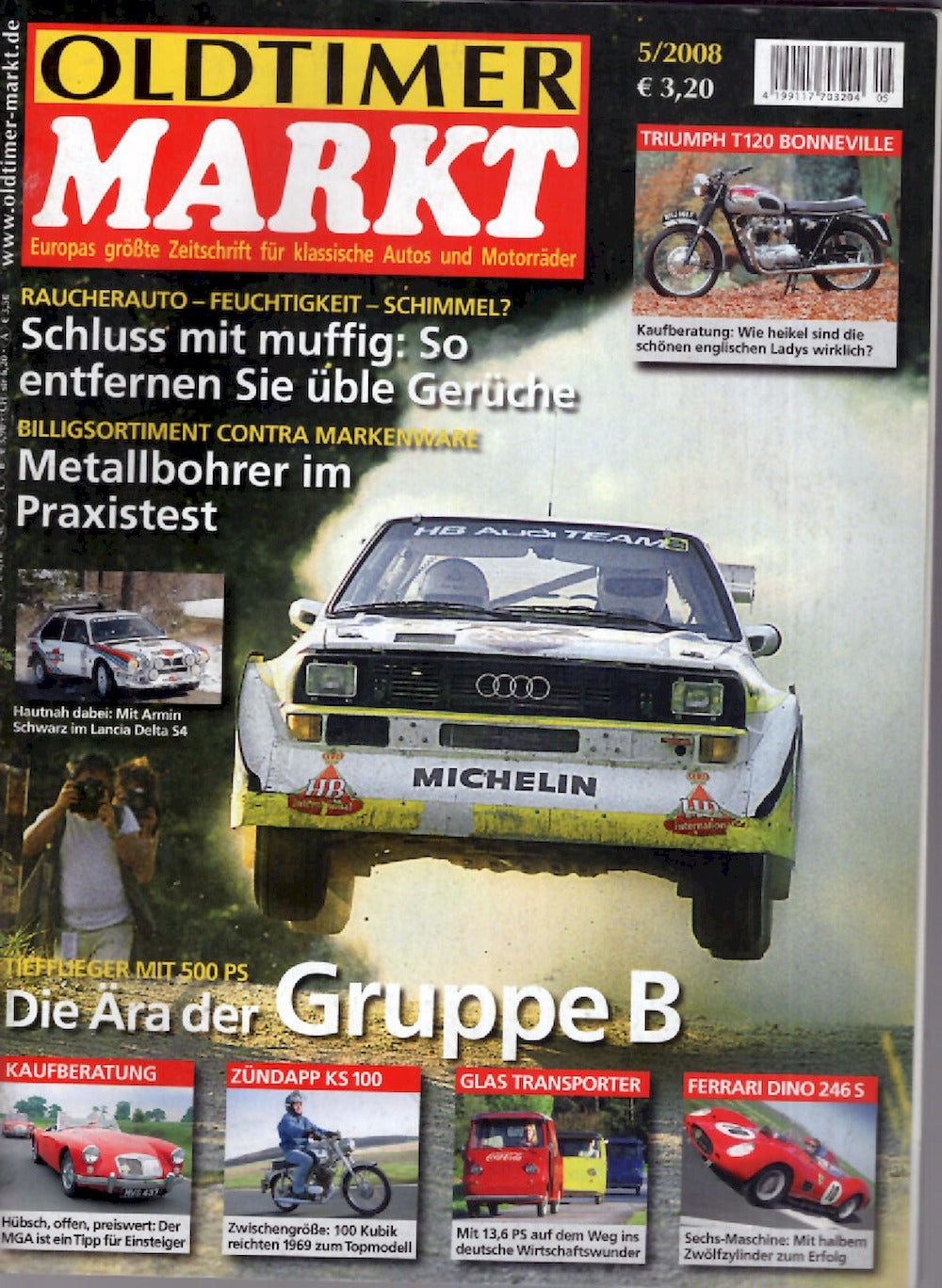 Oldtimer Markt Magazin Deutschland 2008-05 Lancia Delta S4 Triumph Bonneville Zündapp KS 100