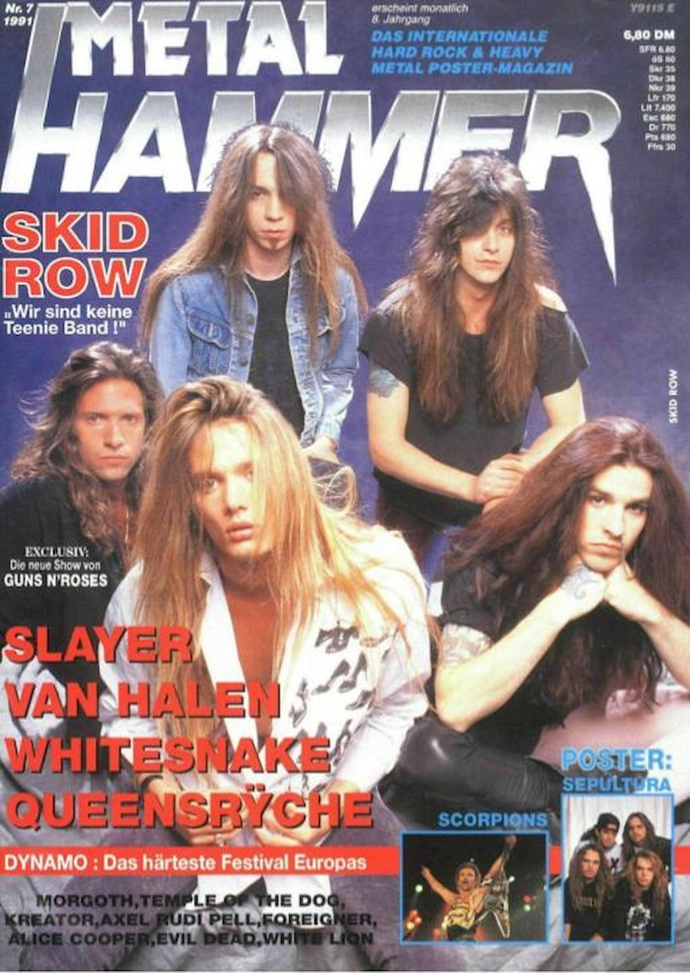 Metal Hammer Magazin Deutschland 1991-07 Skid Row Slayer Van Halen Whitesnake Queensrÿche