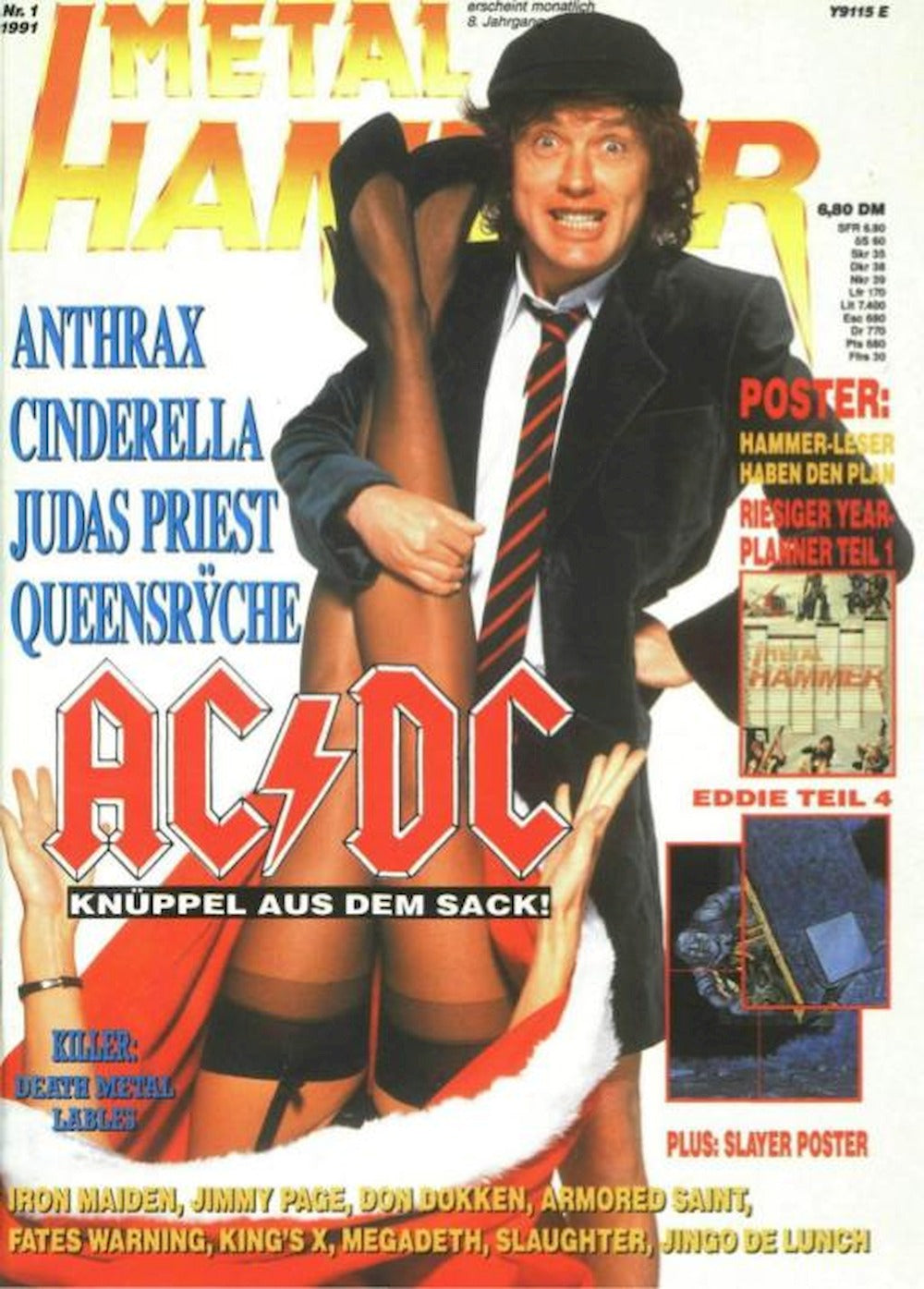 Metal Hammer Magazin Deutschland 1991-01 Angus Young AC/DC Anthrax Cinderella Judas Priest