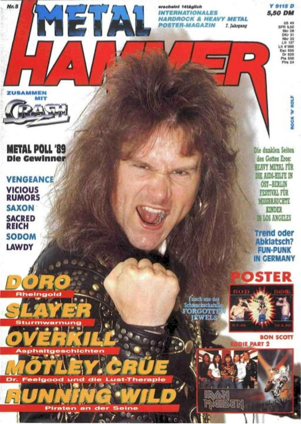 Metal Hammer Magazin Deutschland 1990-05 Rolf Kasparek Doro Slayer Overkill Mötley Crüe