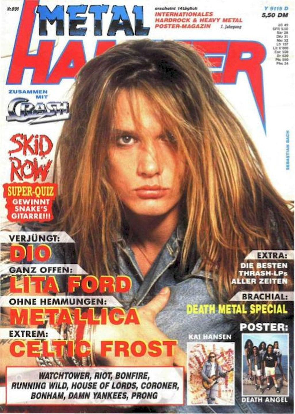 Metal Hammer Magazin Deutschland 1990-08 Lita Ford Skid Row Dio Metallica Celtic Frost