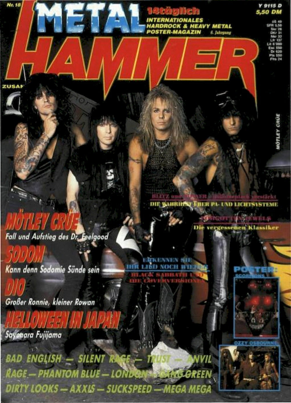 Metal Hammer Magazin Deutschland 1989-18 Mötley Crüe Sodom Dio Helloween