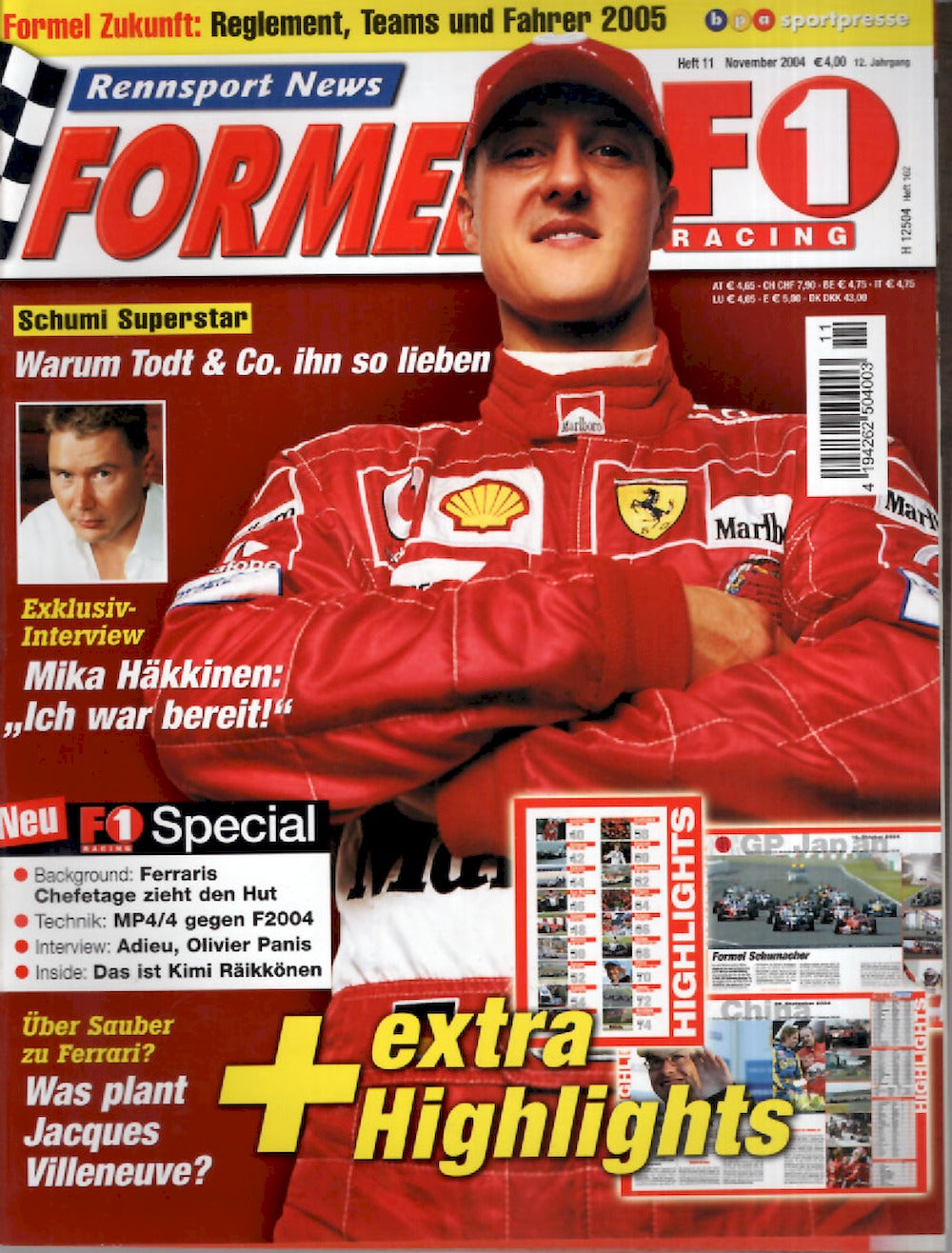 Formel 1 F1 Racing Magazin Deutschland 2004-11 Michael Schumacher Mika Häkkinen