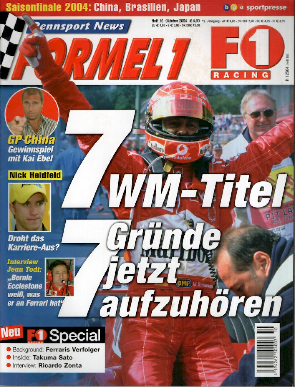 Formel 1 F1 Racing Magazin Deutschland 2004-10 Michael Schumacher Nick Heidfeld Jean Todt