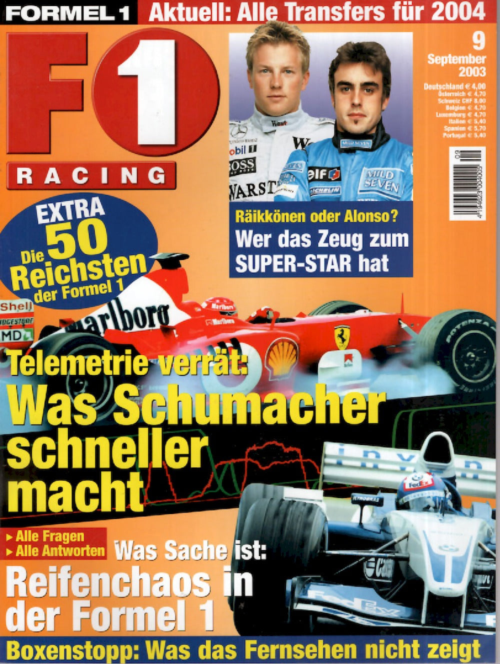 Formel 1 F1 Racing Magazin Deutschland 2003-09 Räikkönen Alonso Schumacher