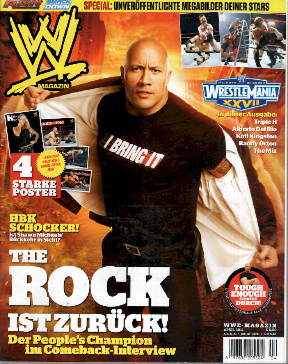 WWE Wrestling Magazin Deutschland 2011-04 The Rock Triple H Alberto Del Rio Kofi Kingston
