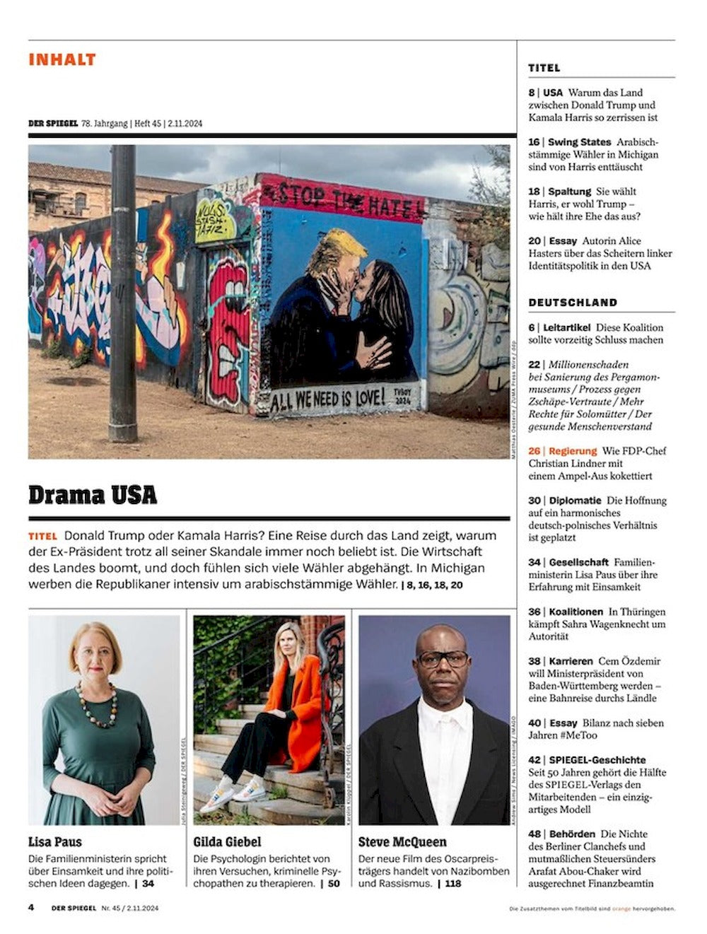 Der Spiegel Magazin Deutschland 2024-45 Kamala Harris Donald Trump