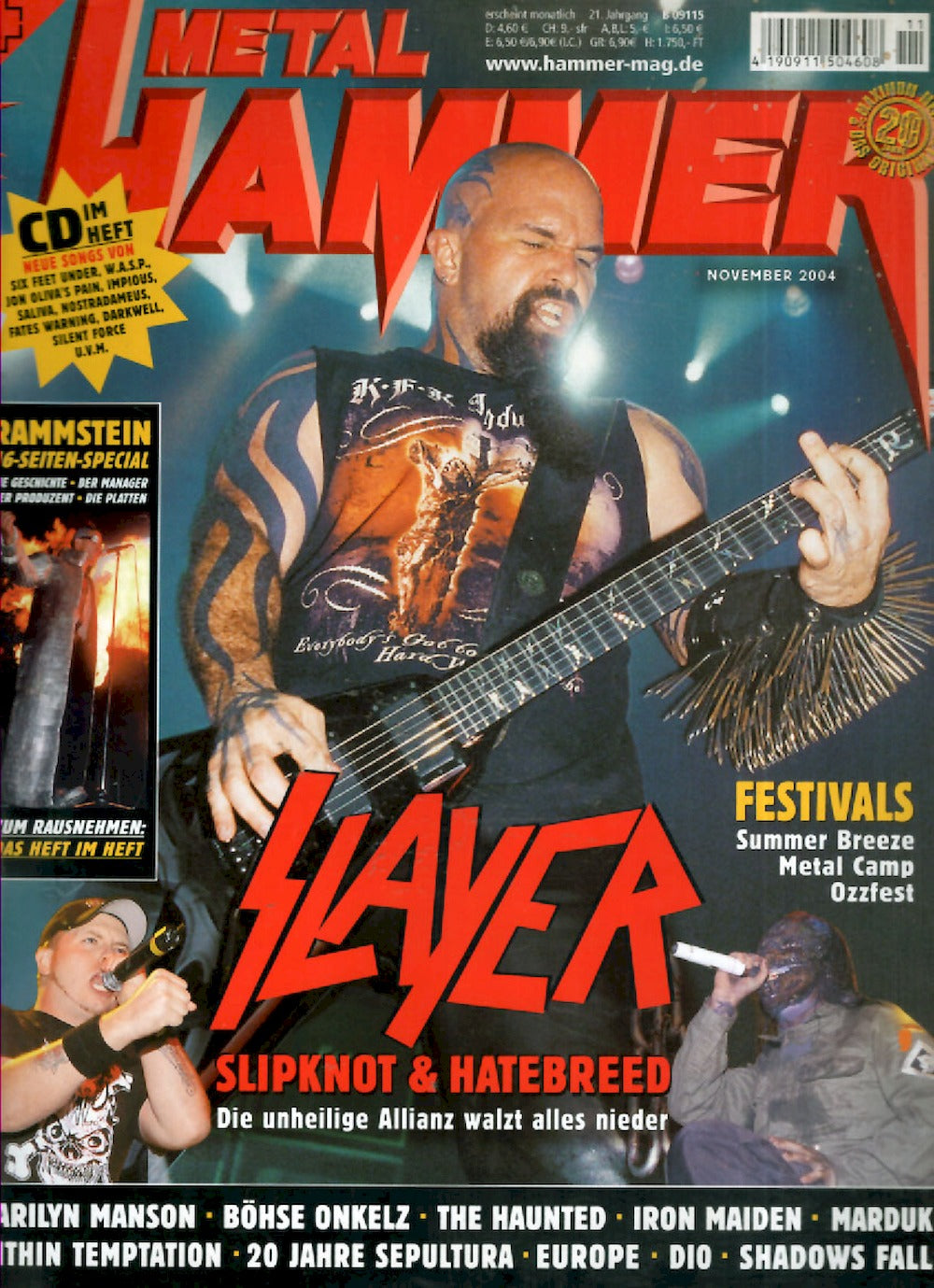Metal Hammer Magazin Deutschland 2004-11 Slayer Slipknot Hatebreed Rammstein