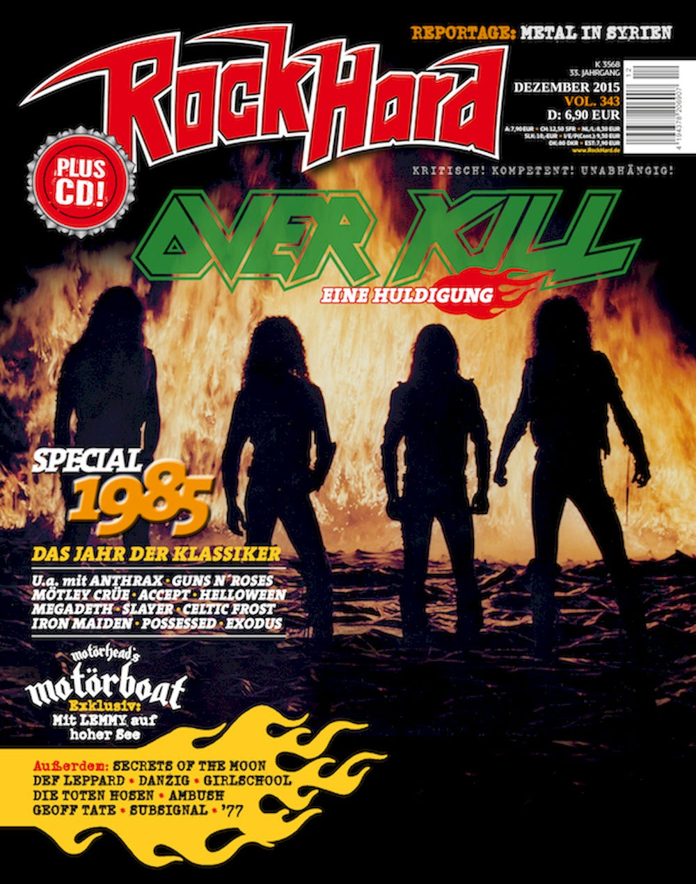 Rock Hard Magazin Deutschland 2016-01 Overkill Motörhead Anthrax Guns N Roses #343