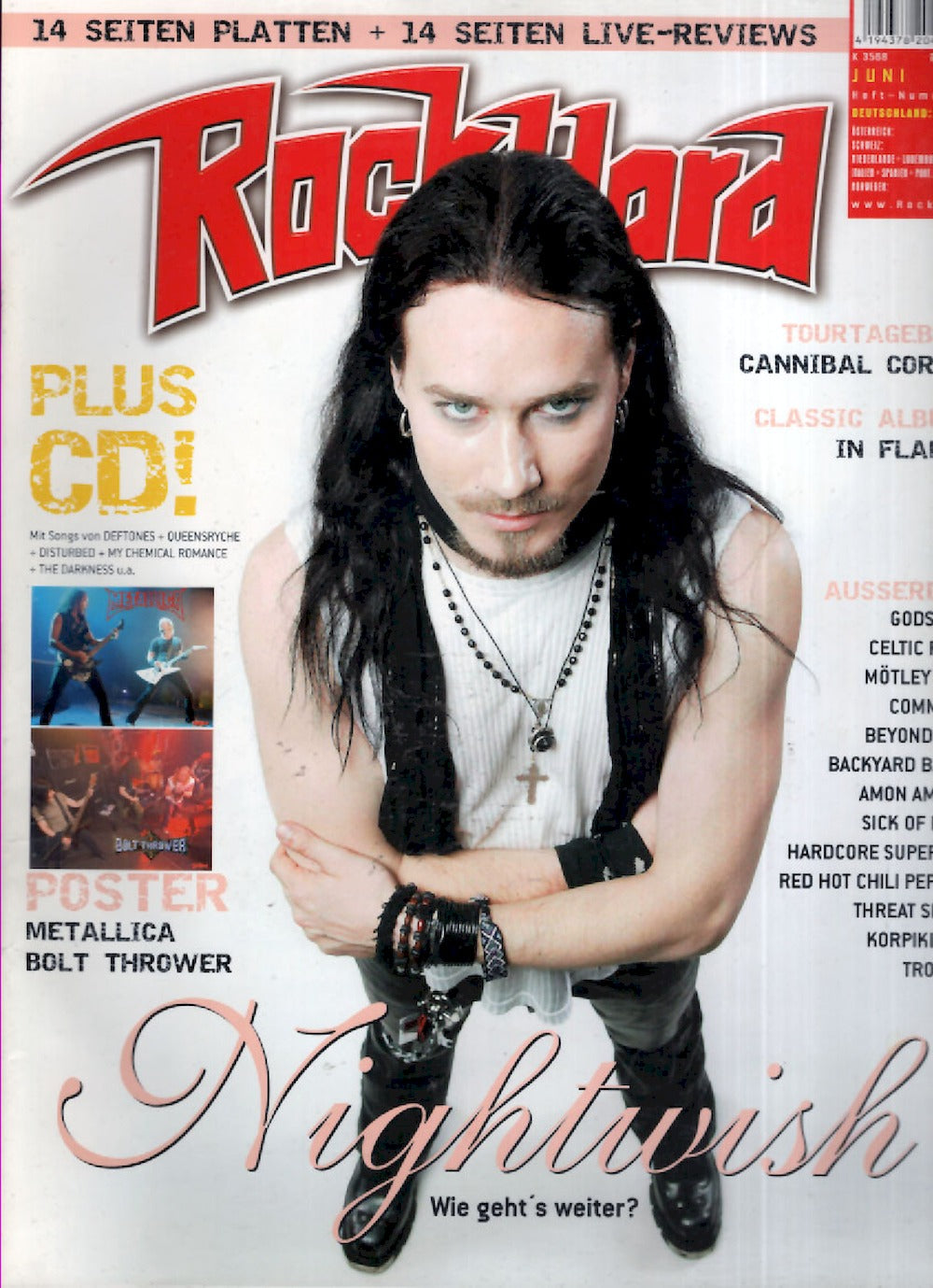 Rock Hard Magazin Deutschland 2006-06 Nightwish Metallica Bolt Thrower + Poster