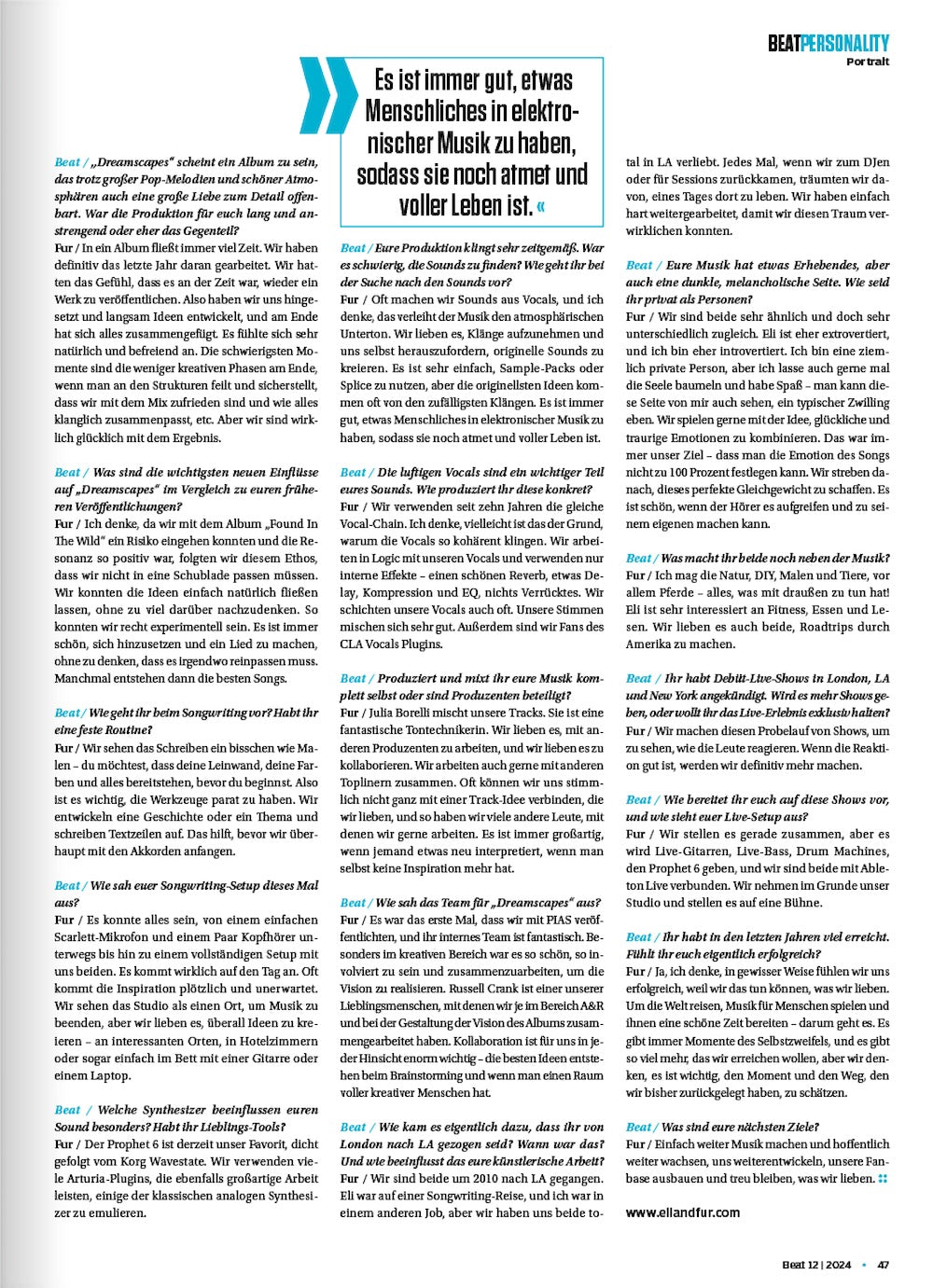 Beat Magazin Deutschland 2024-12 Eli & Fur