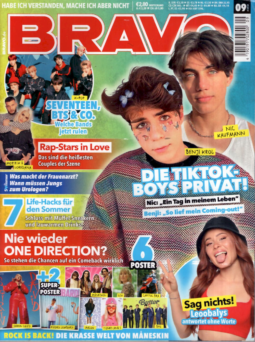 Bravo Magazin Deutschland 2021-09 Benji Krol Shirin David BTS Maneskin Capital Bra + Poster