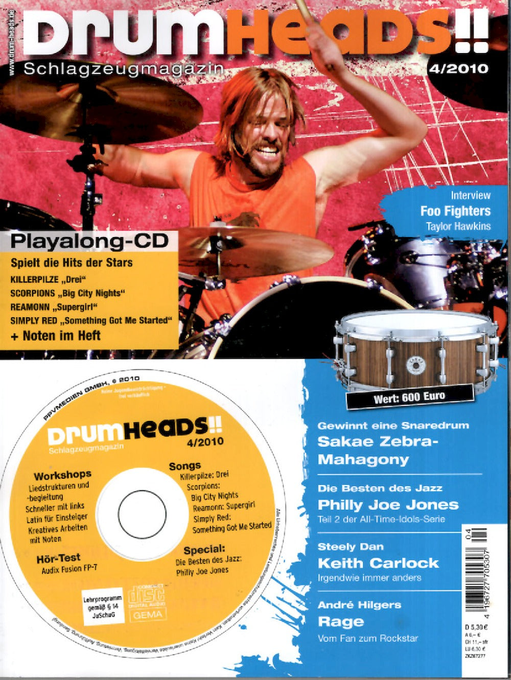 Drumheads Magazin Deutschland 2010-04 Taylor Hawkins Foo Fighters Philly Joe Jones Keith Carlock + CD