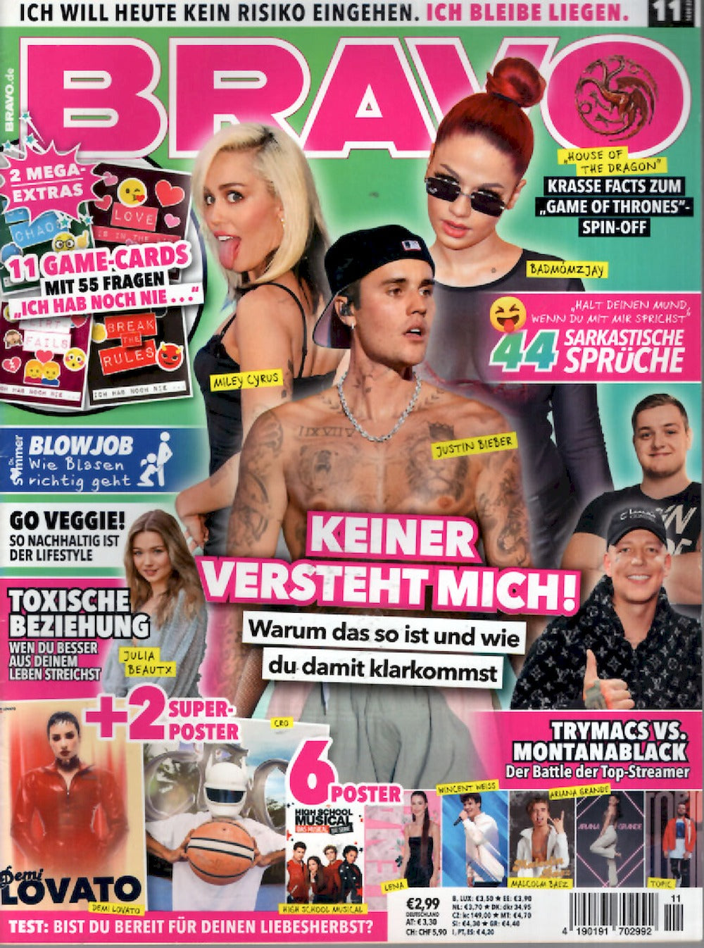 Bravo Magazin Deutschland 2022-11 Justin Bieber Lovato Cro Ariana Grande Malcom Baez + Poster
