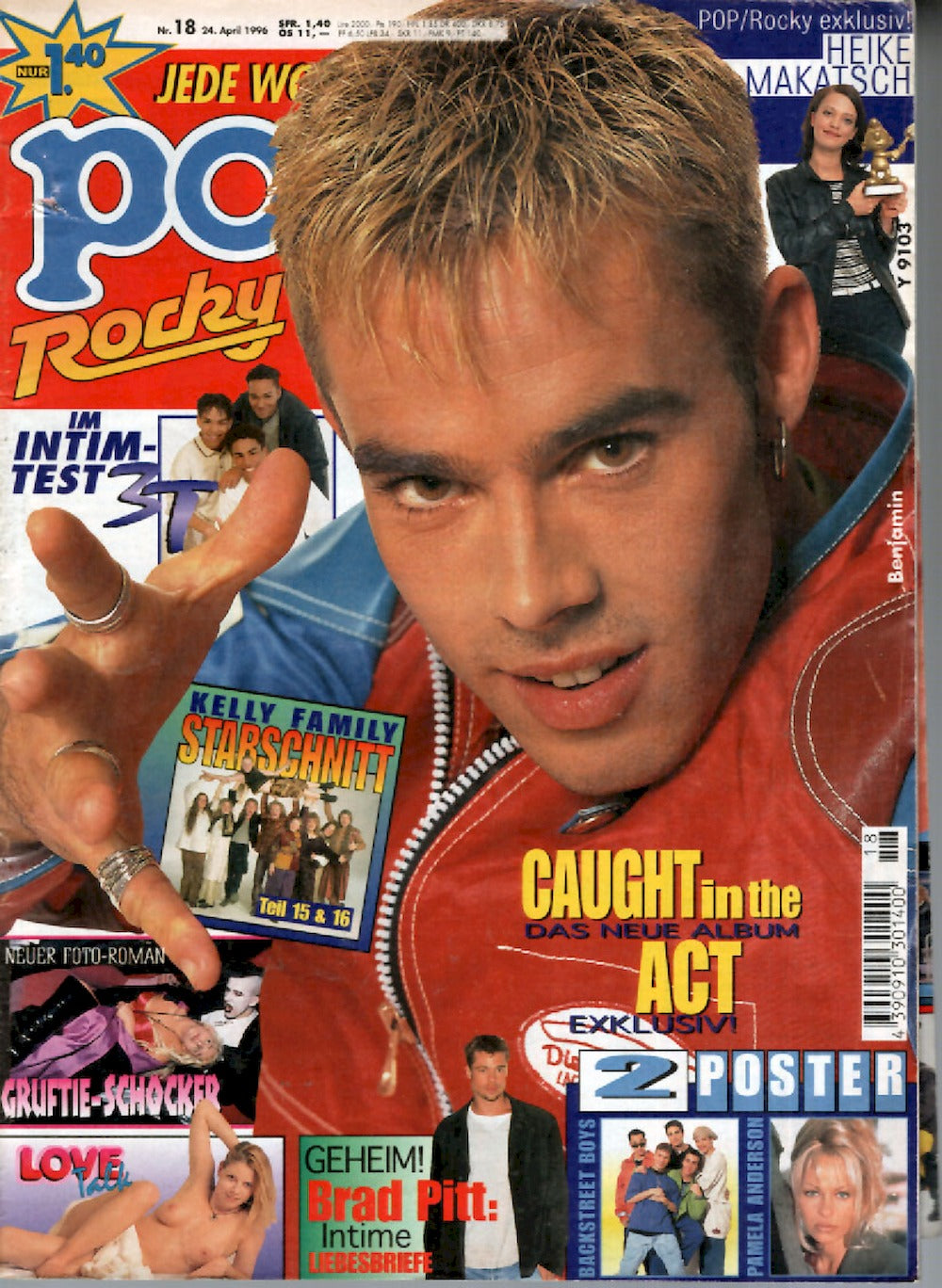 Pop Rocky Magazin Deutschland 1996-18 Benjamin Boyce Backstreet Boys Pamela Anderson Kelly Family + Poster