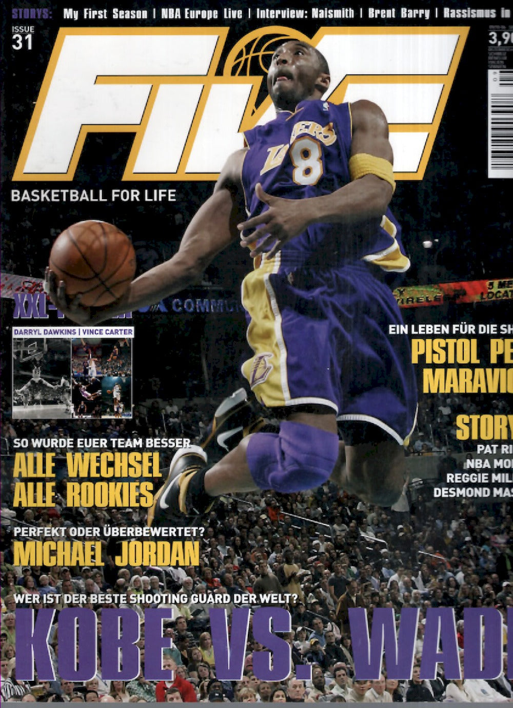 Five Magazin Deutschland 2006-09 Kobe Bryant Darryl Dawkins Vince Carter #31 + Poster