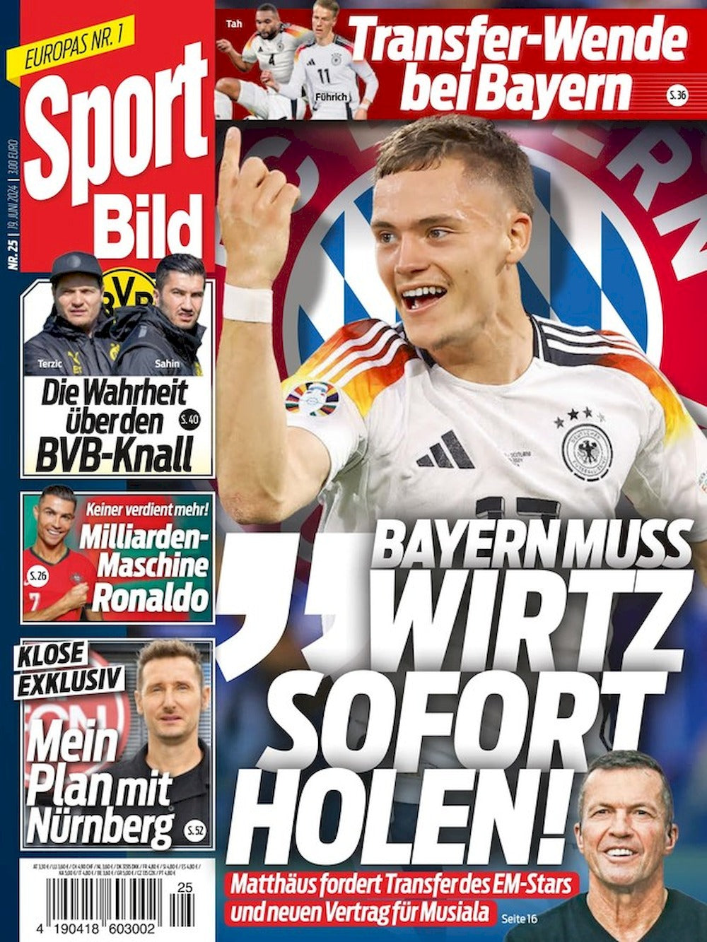 Sport Bild Magazin Deutschland 2024-25 Florian Wirtz Matthäus Ronaldo Klose