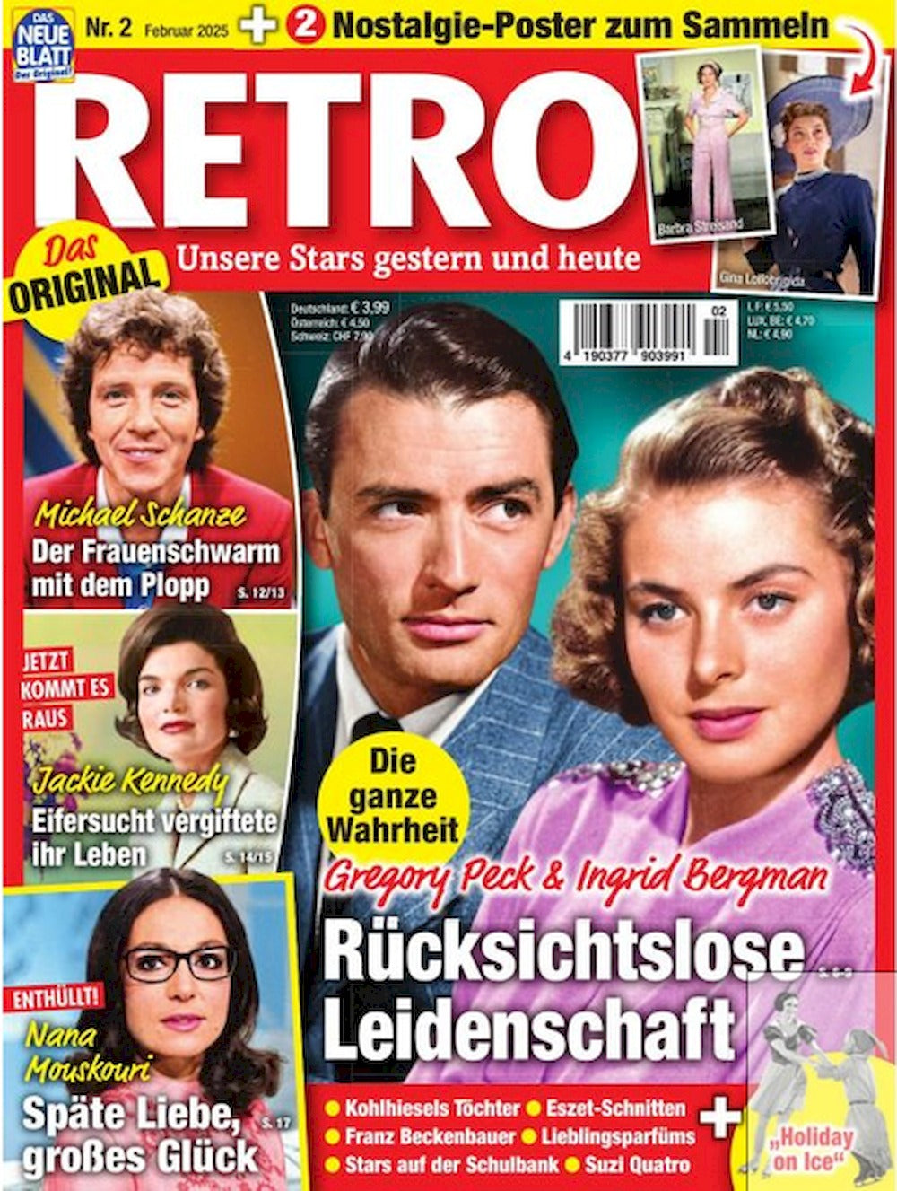 Retro Magazin Deutschland 2025-02 Gregory Peck Ingrid Bergman Barbra Streisand Gina Lollobrigida + Poster
