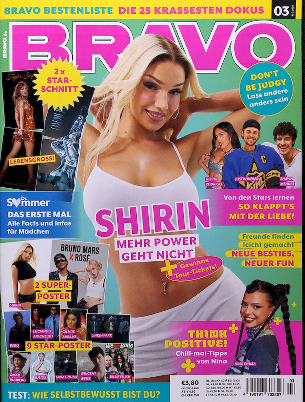 Bravo Magazin Deutschland 2025-03 Shirin David Nina Chuba Taylor Swift Bruno Mars + Poster