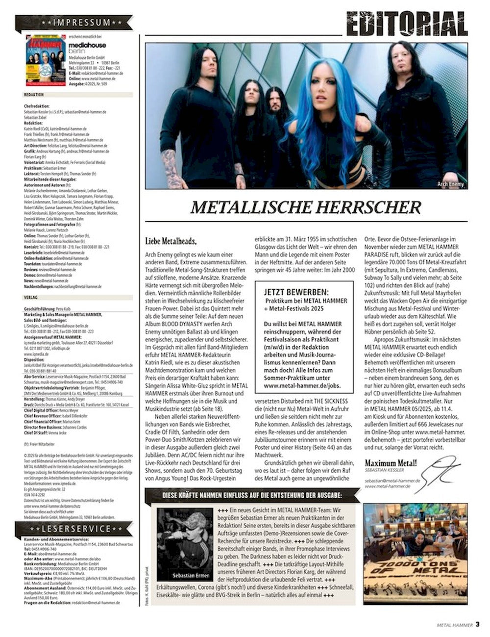 Metal Hammer Magazin Deutschland 2025-04 Arch Enemy Eisbrecher Cradle Of Filth