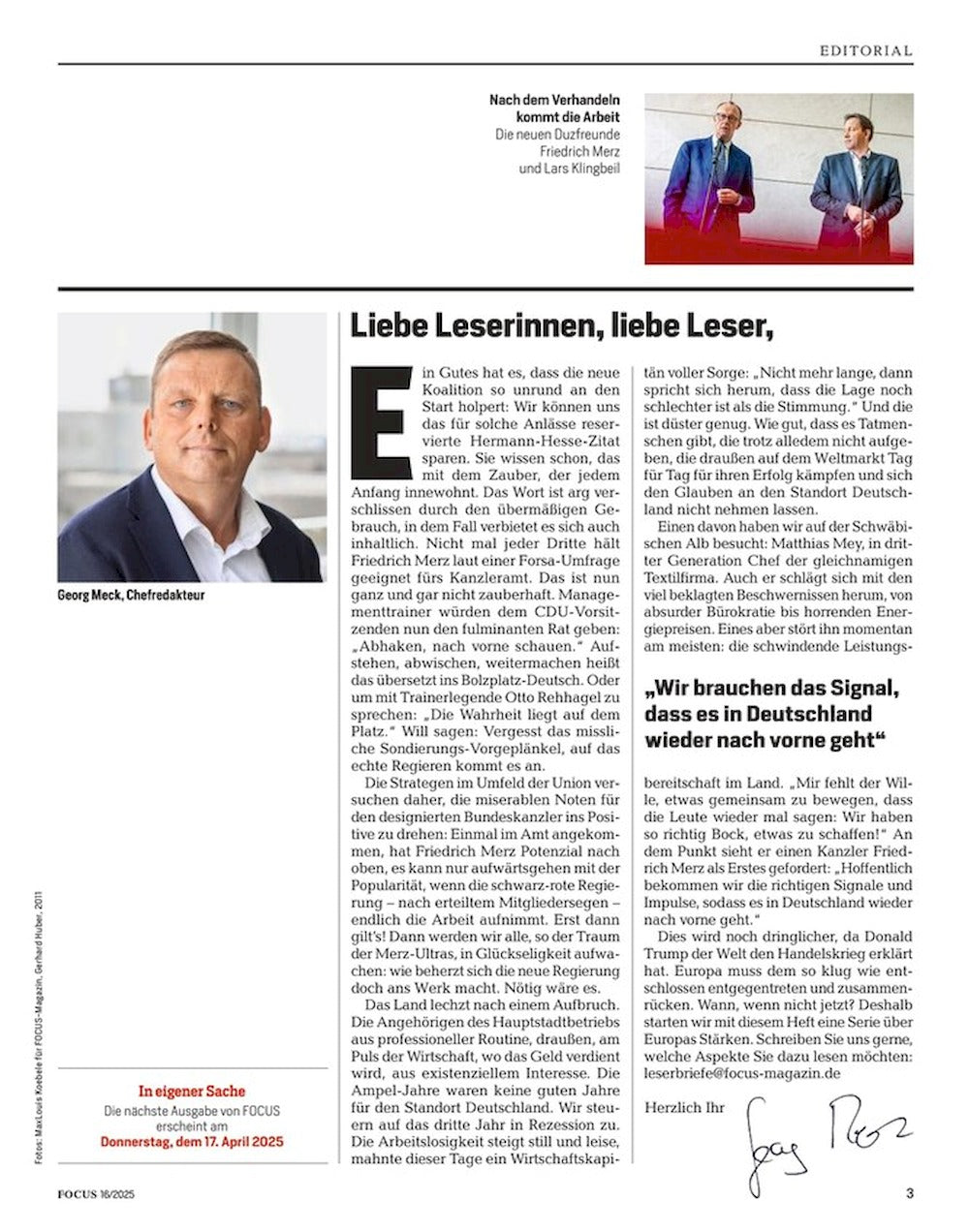 Focus Magazin Deutschland 2025-16 Donald Trump Owen Cooper