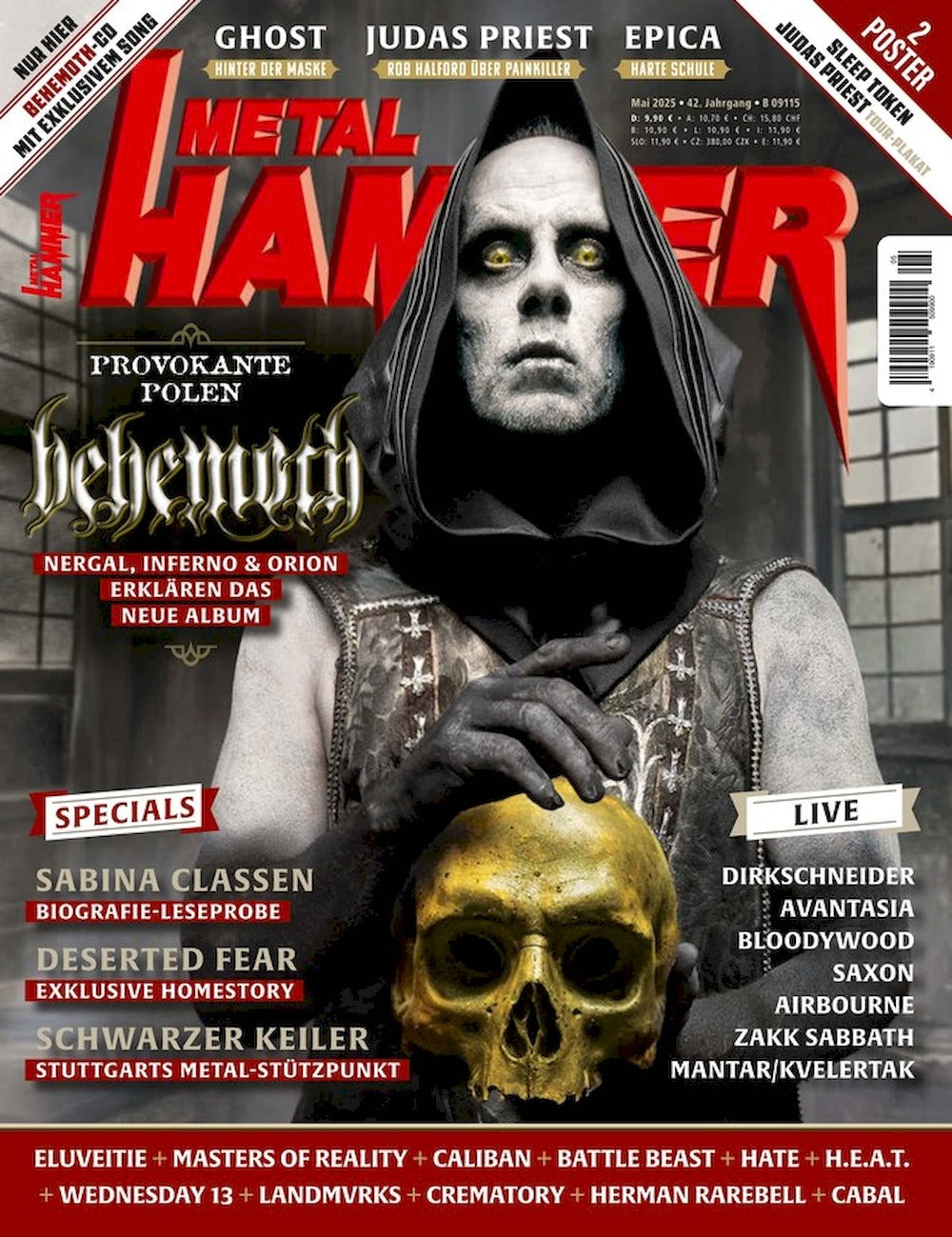 Metal Hammer Magazin Deutschland 2025-05 Behemoth Ghost Epica Sleep Token Judas Priest + CD + Poster