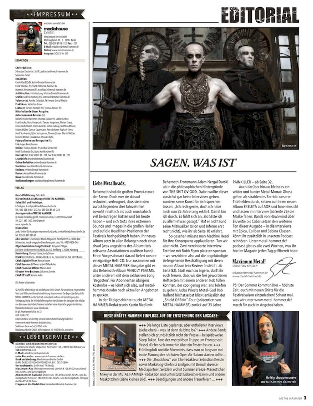 Metal Hammer Magazin Deutschland 2025-05 Behemoth Ghost Epica Sleep Token Judas Priest + CD + Poster