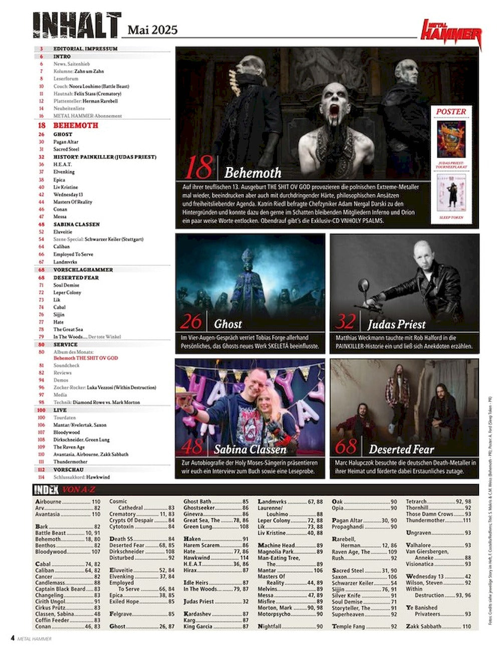 Metal Hammer Magazin Deutschland 2025-05 Behemoth Ghost Epica Sleep Token Judas Priest + CD + Poster