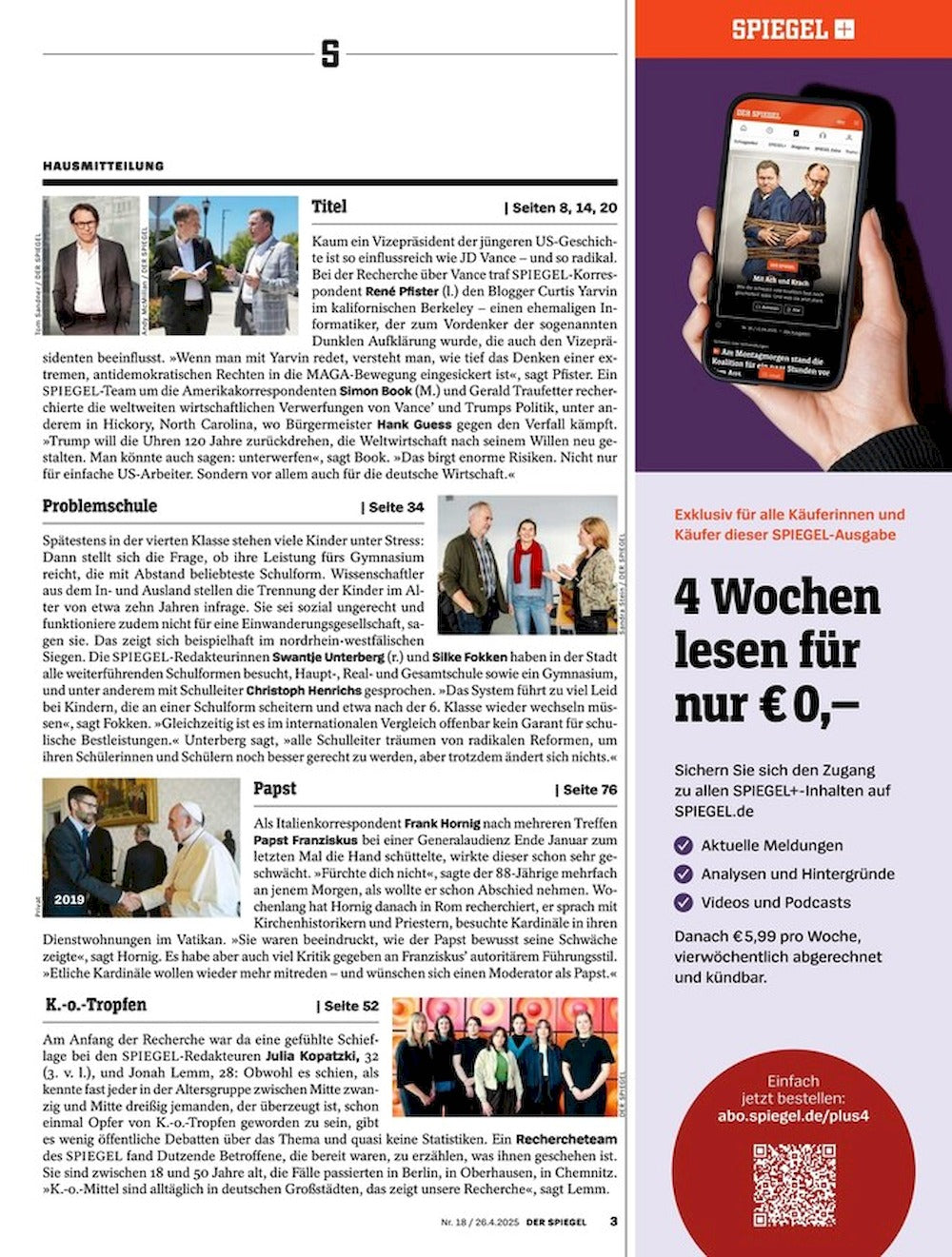 Der Spiegel Magazin Deutschland 2025-18 JD Vance Donald Trump