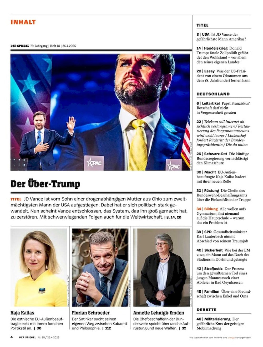 Der Spiegel Magazin Deutschland 2025-18 JD Vance Donald Trump