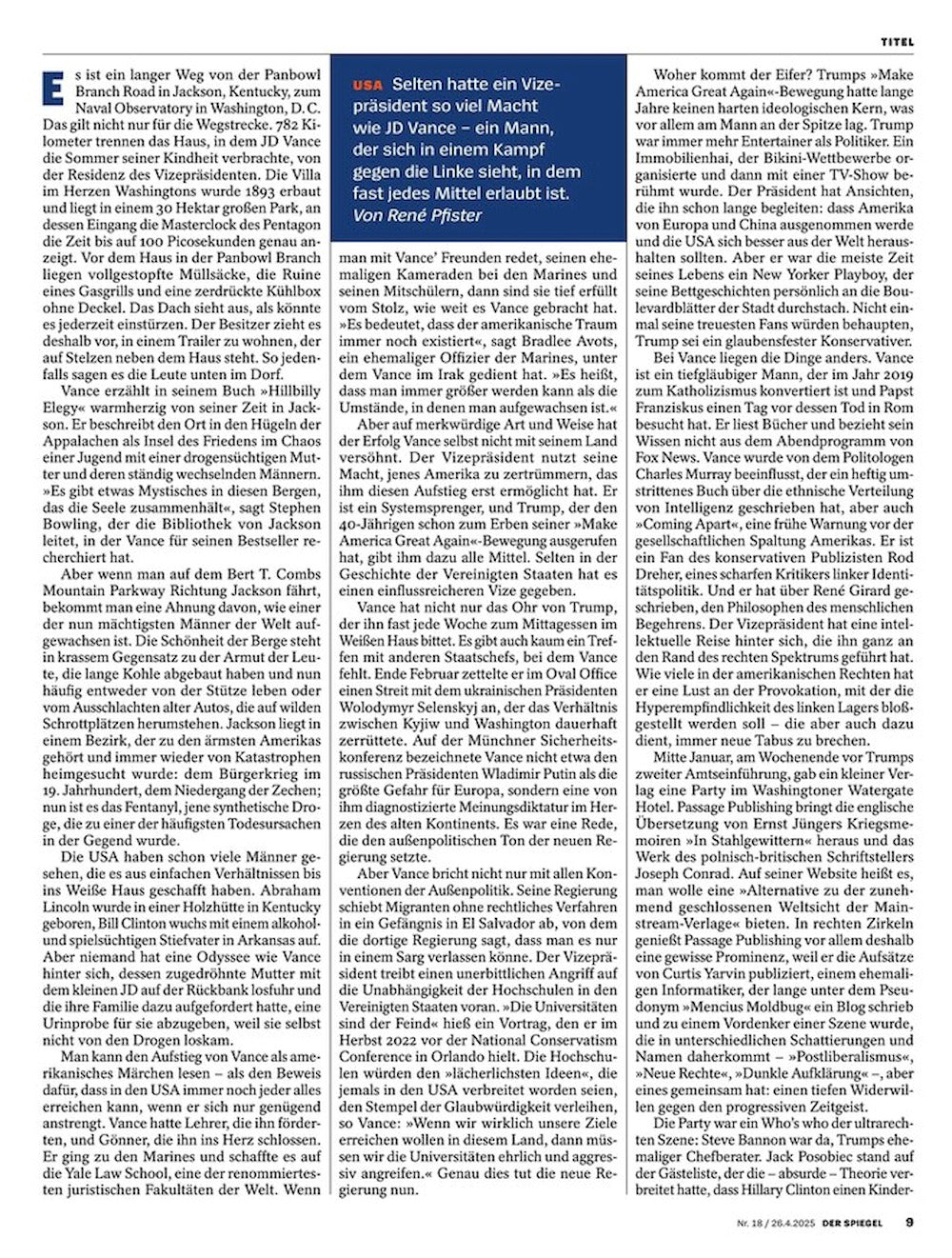 Der Spiegel Magazin Deutschland 2025-18 JD Vance Donald Trump