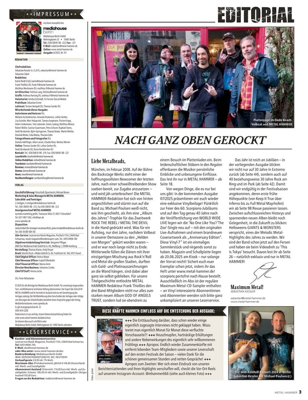 Metal Hammer Magazin Deutschland 2025-06 Volbeat Metal Church + CD