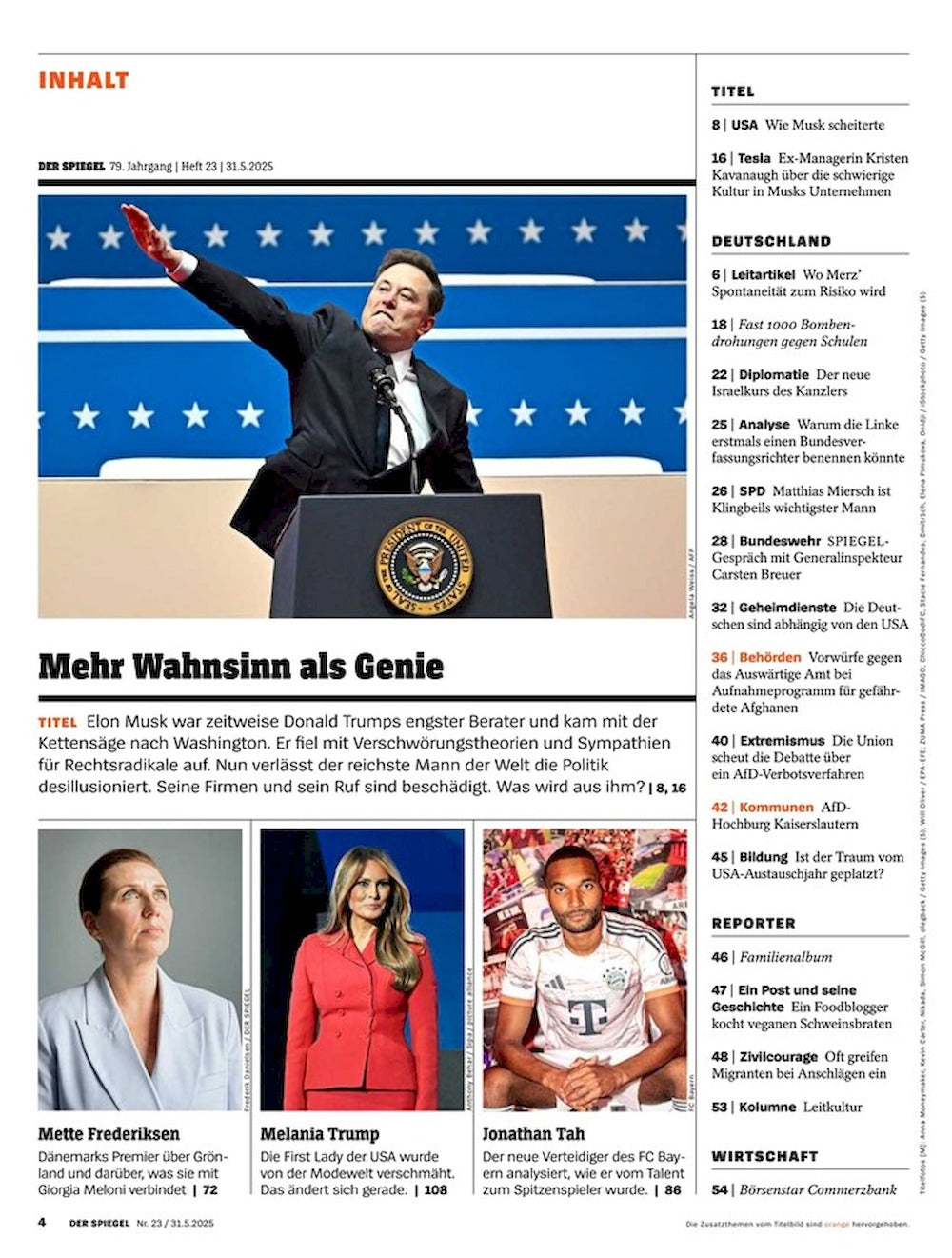 Der Spiegel Magazin Deutschland 2025-23 Elon Musk Donald Trump