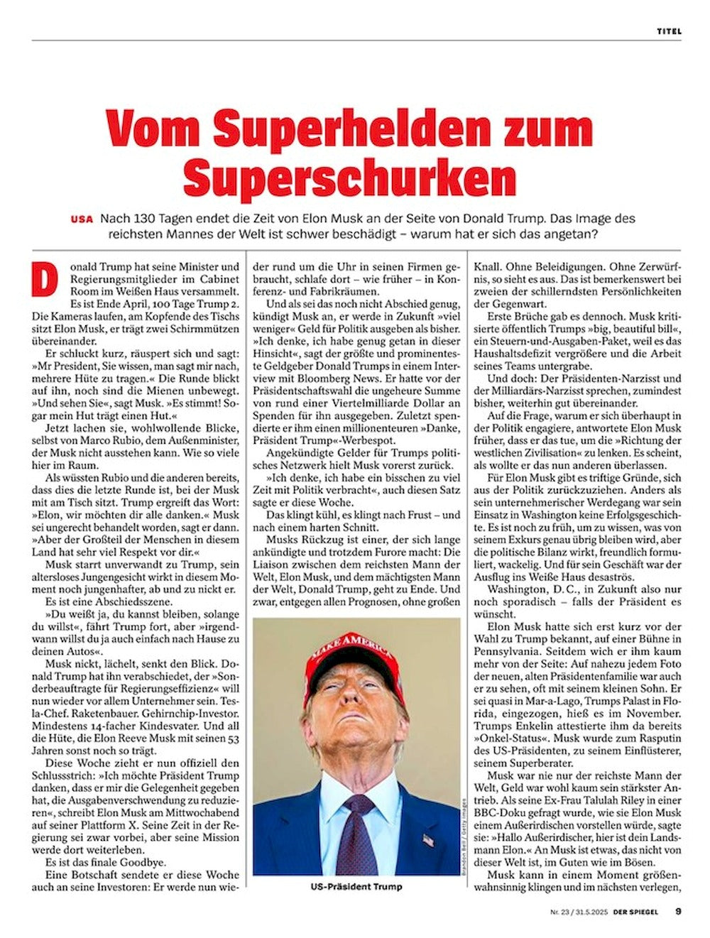 Der Spiegel Magazin Deutschland 2025-23 Elon Musk Donald Trump