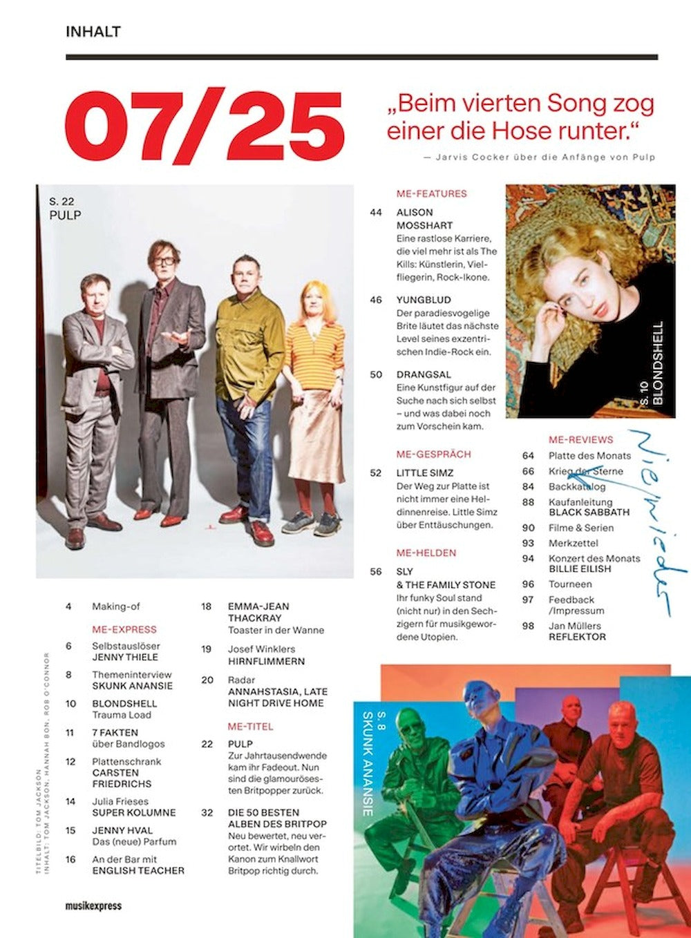 Musikexpress Magazin Deutschland 2025-07 Pulp Little Simz Billie Eilish