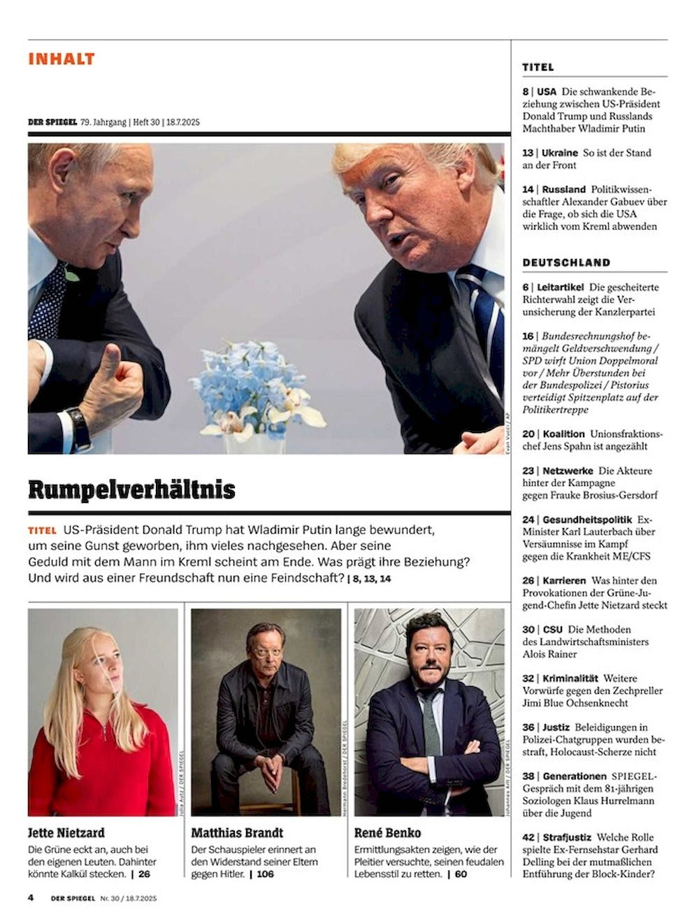 Der Spiegel Magazin Deutschland 2025-30 Donald Trump Putin