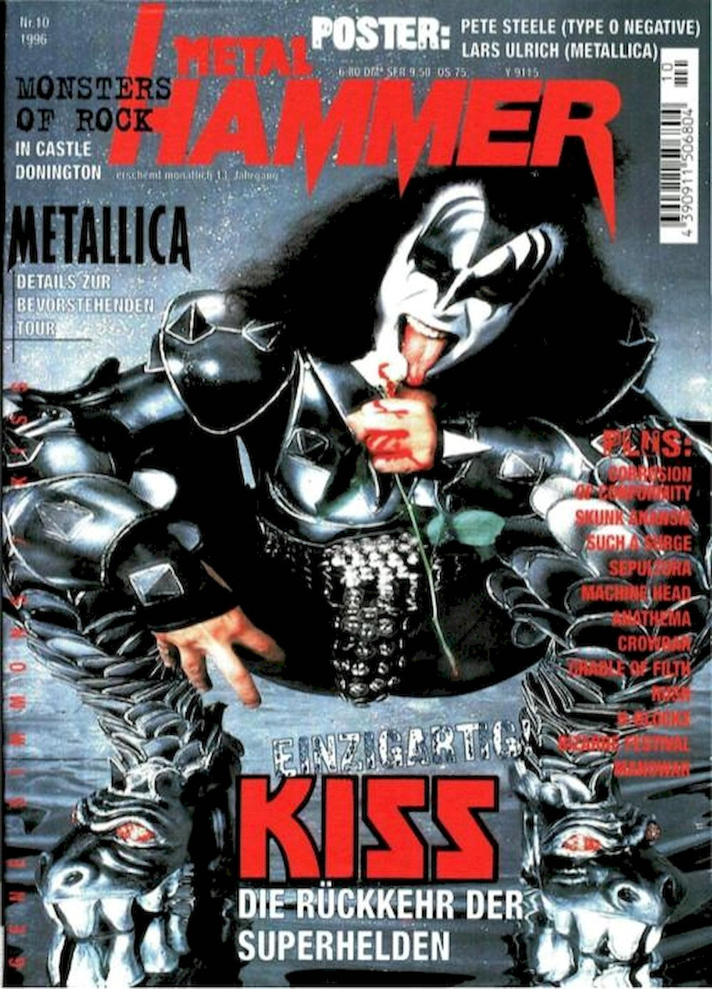Metal Hammer Magazin Deutschland 1996-10 Kiss Metallica + Poster