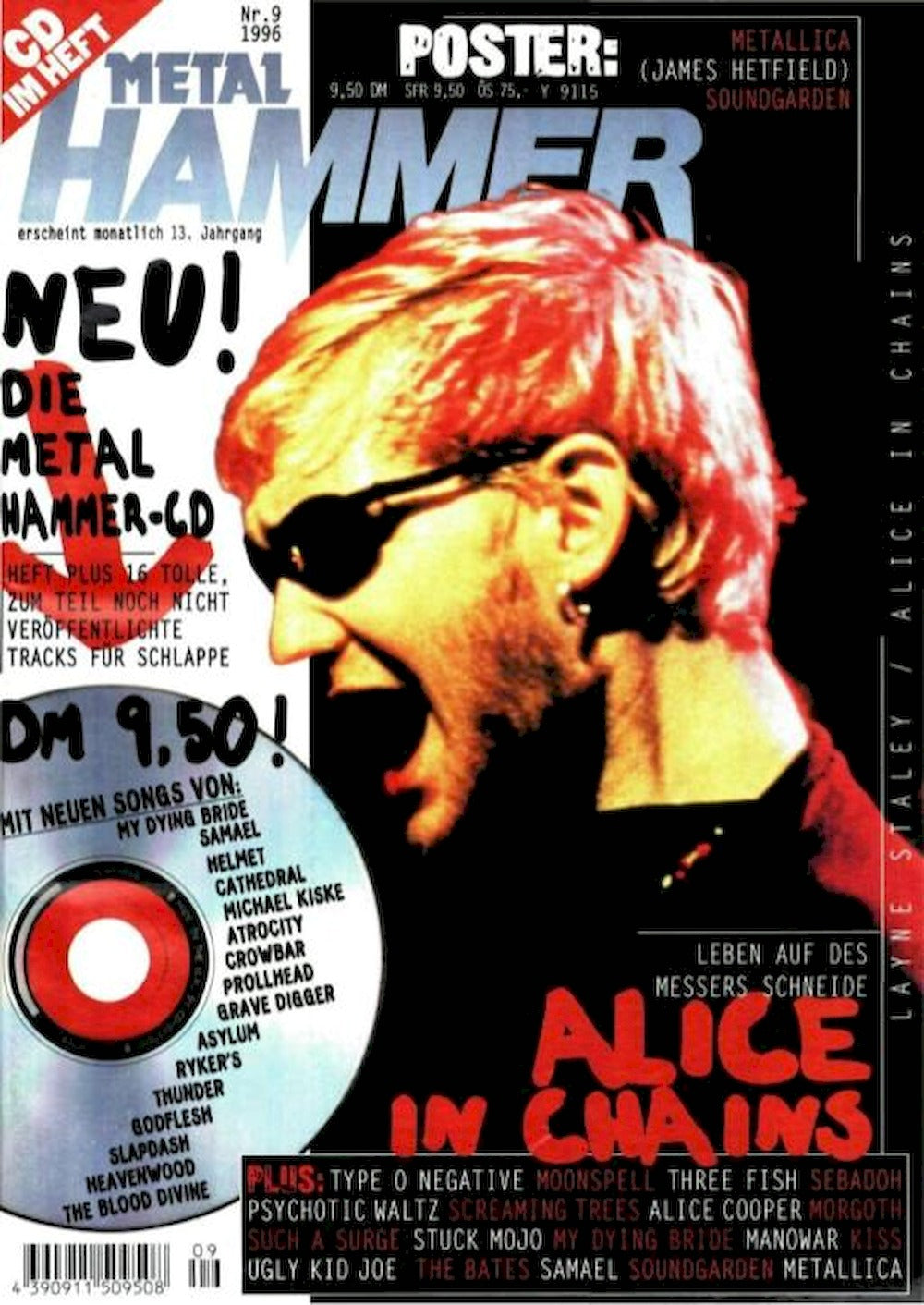 Metal Hammer Magazin Deutschland 1996-09 Alice In Chains Metallica Soundgarden + Poster