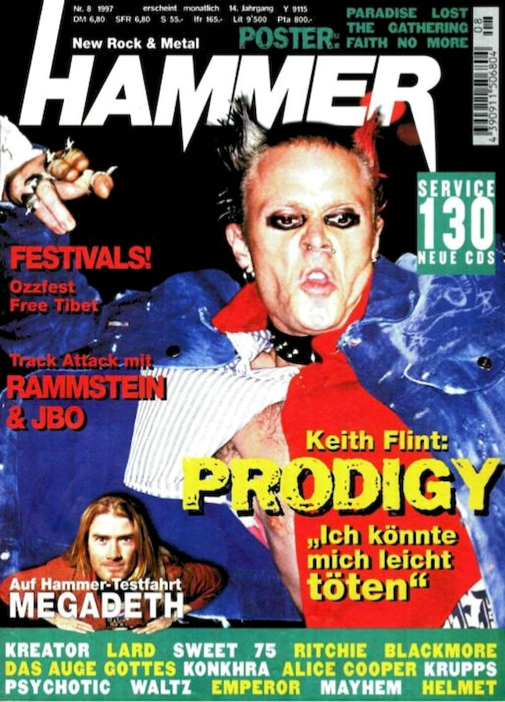 Metal Hammer Magazin Deutschland 1997-08 Prodigy Faith No More Paradise Lost + Poster