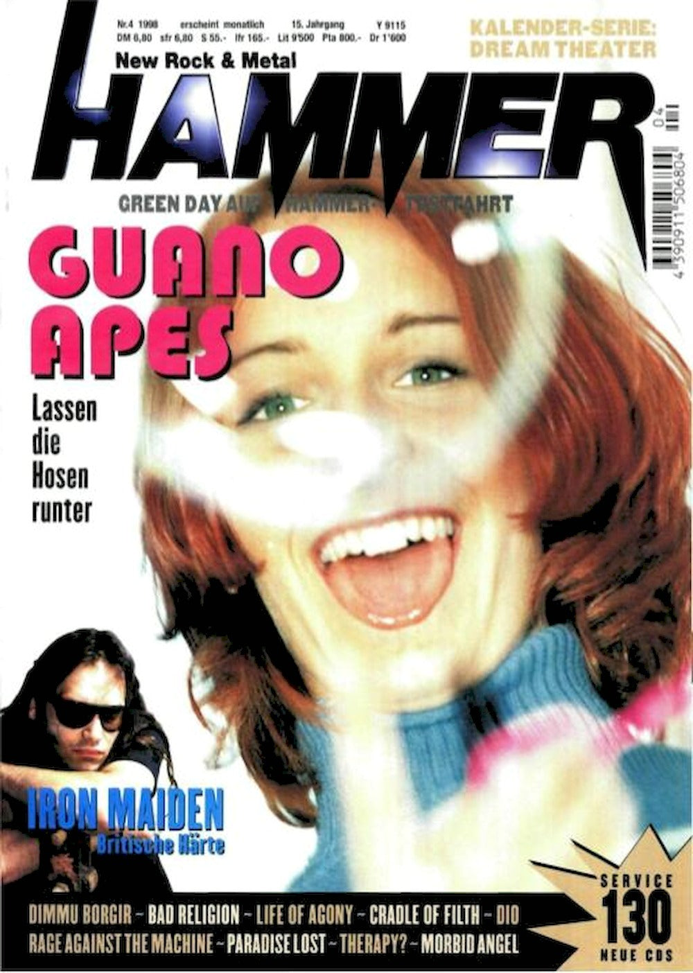 Metal Hammer Magazin Deutschland 1998-04 Guano Apes Dream Theater + Poster