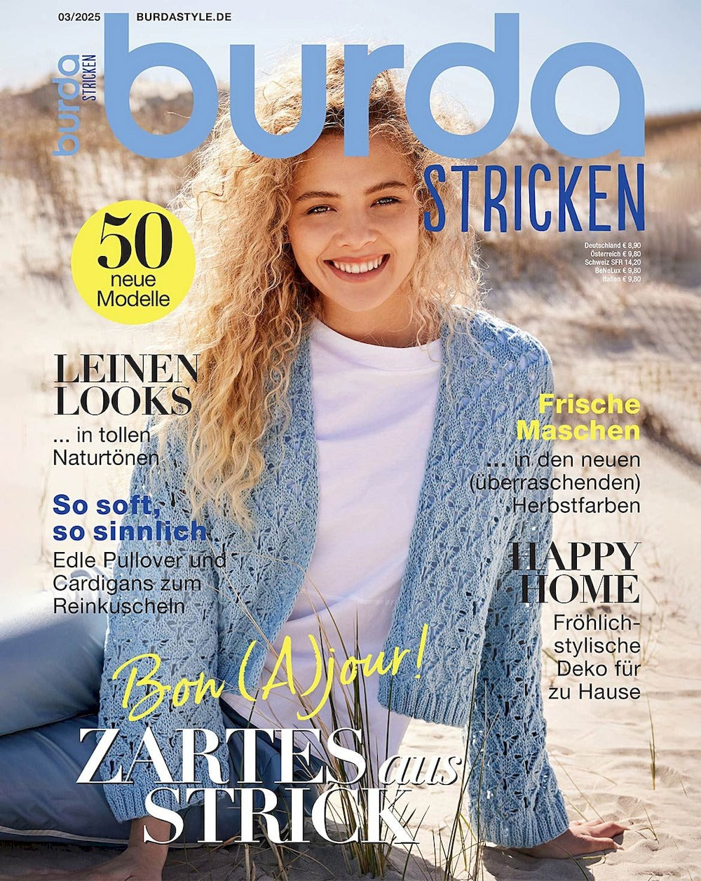 Burda Stricken Magazin Deutschland 2025-03 Strickmuster Leinenlook Naturtöne