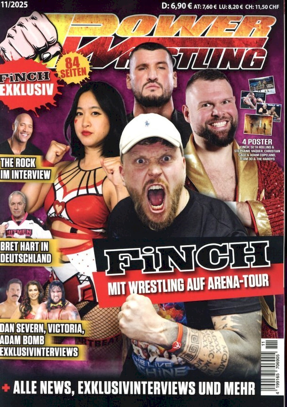 Power Wrestling Magazin Deutschland 2025-11 Finch The Rock Bret Hart + Poster