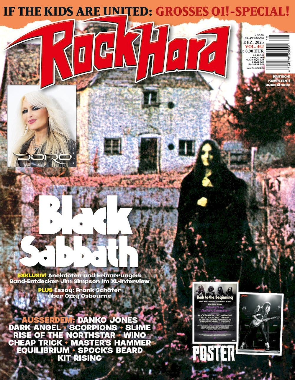 Rock Hard Magazin Deutschland 2025-12 Black Sabbath Doro #462 + Poster