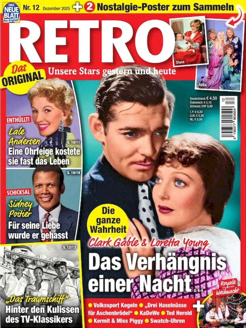 Retro Magazin Deutschland 2025-12 Clark Gable Loretta Young Abba Diana + Poster