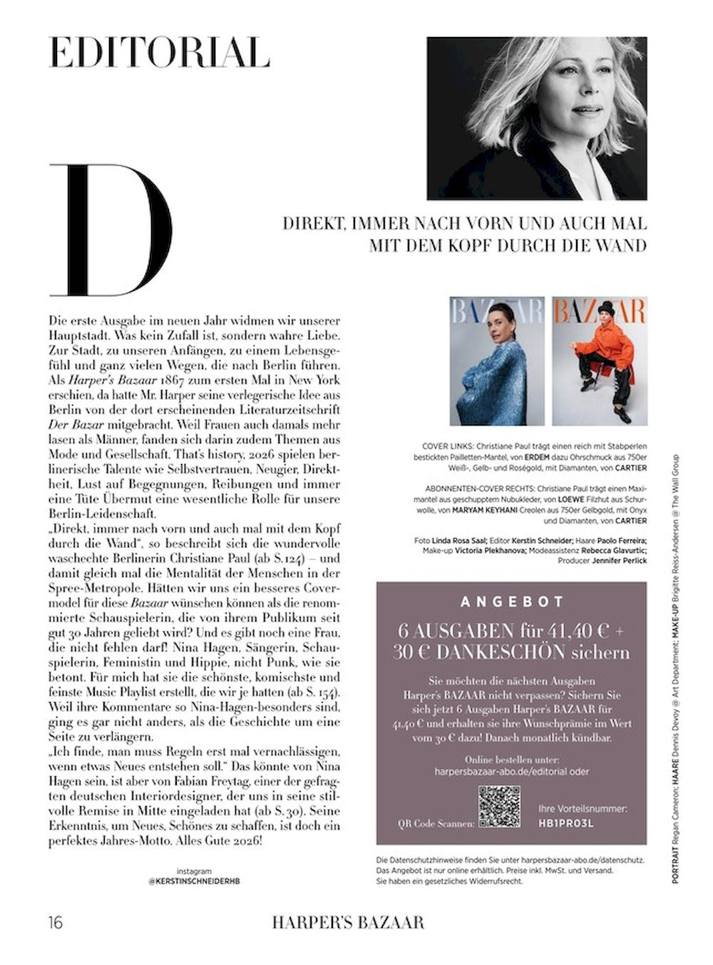Harpers Bazaar Magazin Deutschland 2026-01 Christiane Paul