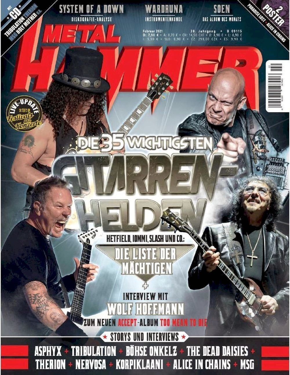 Metal Hammer Magazin Deutschland 2021-02 James Hetfield Paradise Lost Alice In Chains + Poster