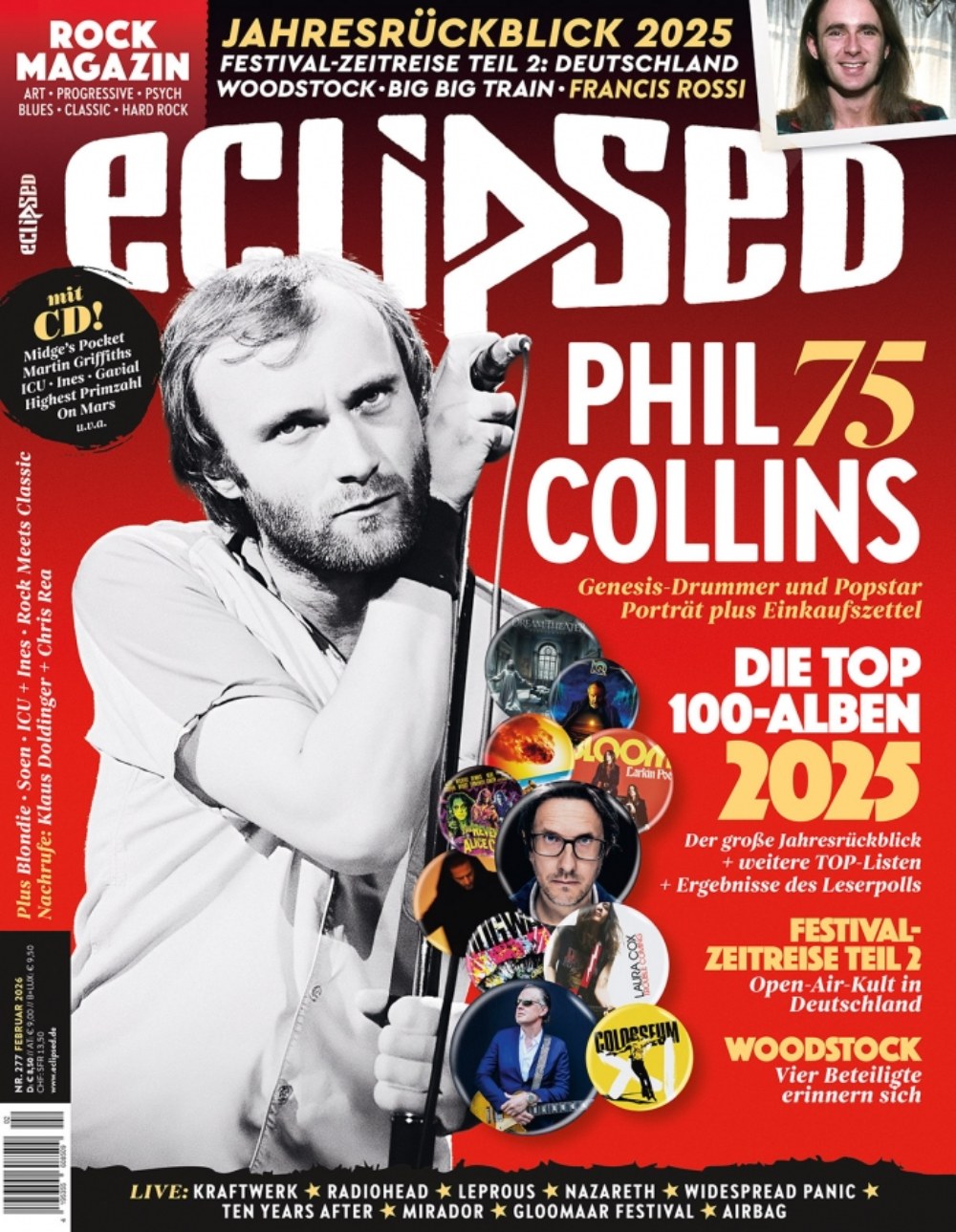 Eclipsed Magazin Deutschland 2026-02 Phil Collins Francis Rossi Kraftwerk Radiohead Blondie